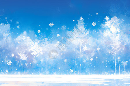 冰冷的冬日雪原上的树插画