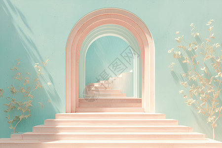 拱门下的楼梯高清图片