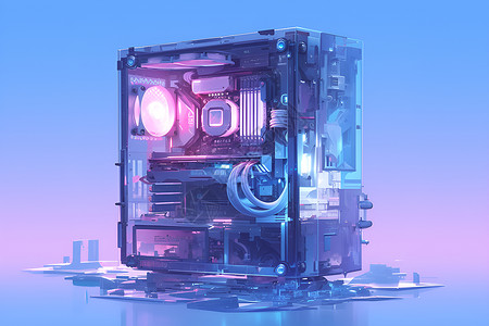 计算机游戏紫光蓝影的游戏机箱插画