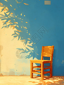 实木素材墙边的木椅插画