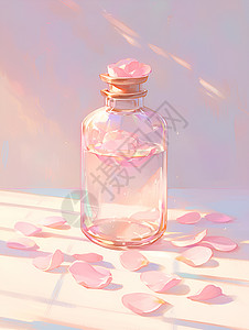 玻璃瓶素材瓶中娇柔的花瓣插画