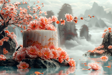风景如画的山水蛋糕背景图片