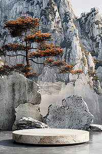 松树和假山背景图片