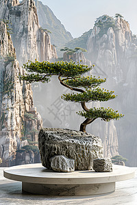 山石盆景中国风盆景背景