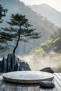 山石与松桂背景图片