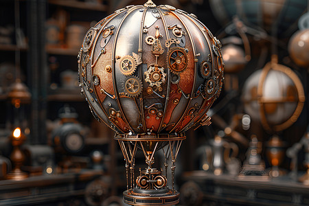 蒸汽朋克背景蒸汽朋克风格的热气球设计图片