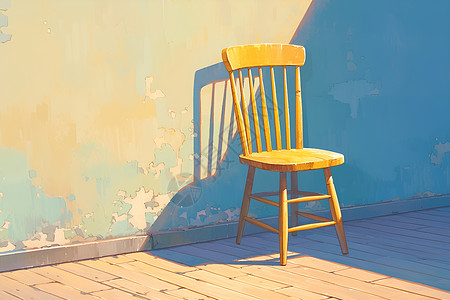 木质墙壁光影交界处的椅子插画