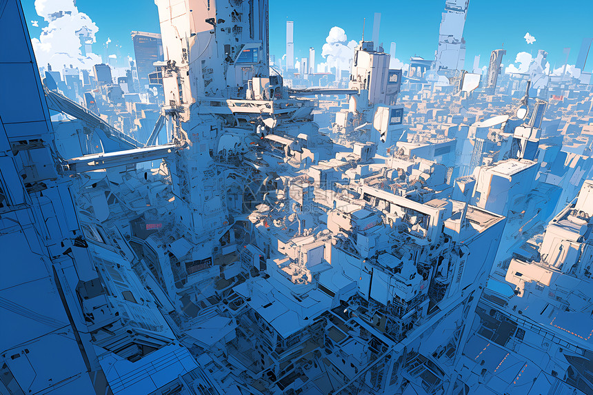 游戏元素交织的城市景观图片