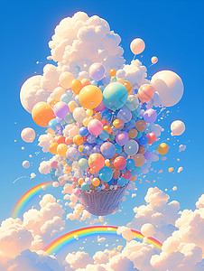 云彩中的彩虹梦幻的篮子插画