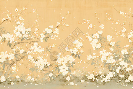 花卉壁画白色的花树插画