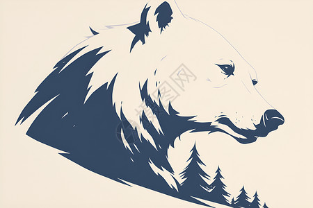 美丽灰熊大熊的剪影插画