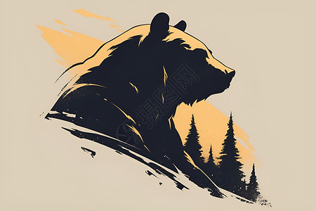 美丽灰熊熊在森林中插画