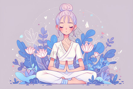 练瑜伽女士莲花里的瑜伽大师插画