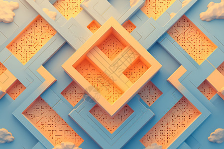 几何构成展会迷宫图像呈现出几何抽象艺术插画