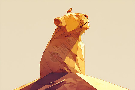 几何构成展会山上的一只山狮插画