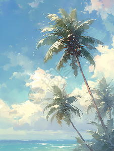 热带孤岛上椰树摇曳背景图片