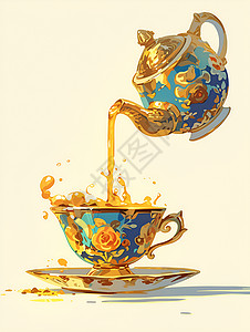 杯子倒水倒水的茶壶插画