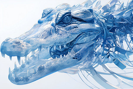 水利机械蓝色机械鳄鱼头插画