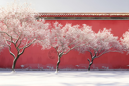 红墙梅树背景图片