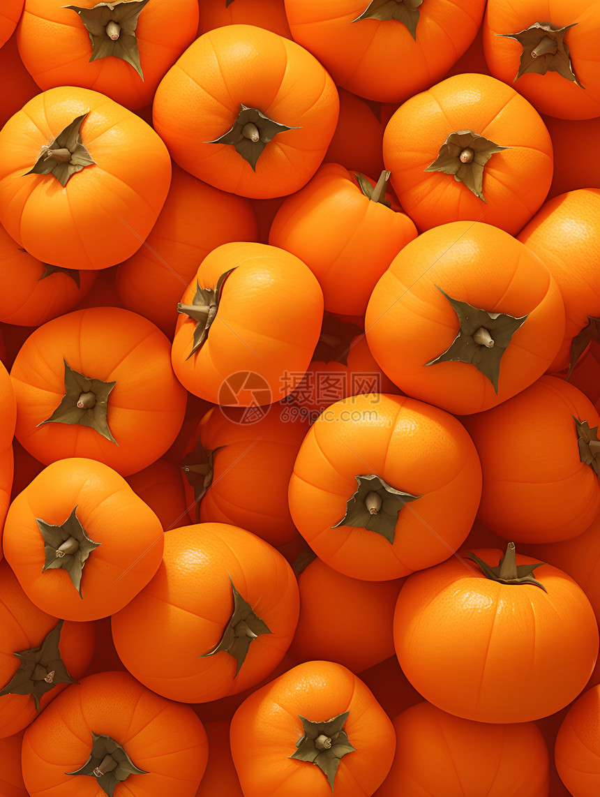 丰盈橙色的多汁柿子图片