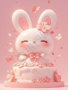 松软蛋糕可爱的兔子蛋糕插画