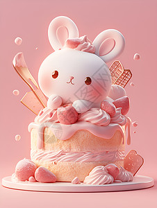 松软蛋糕甜蜜可爱的粉色蛋糕插画