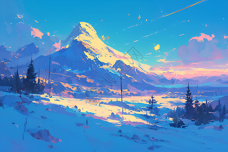 梦幻的雪山美景背景图片