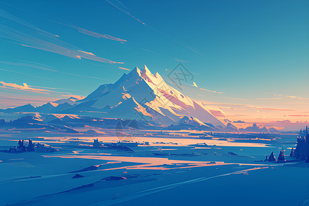 绘画的雪山美景背景图片