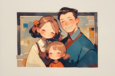 父亲微笑幸福的家庭合照插画