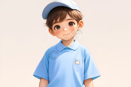可爱卡通少年带着帽子的运动少年插画