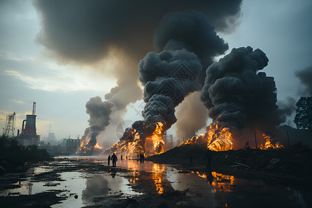 着火了烟雾缭绕着火的工厂设计图片