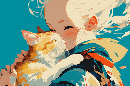 拥抱猫咪的可爱小女孩背景图片