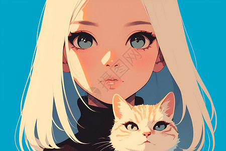 可爱少女和猫咪背景图片