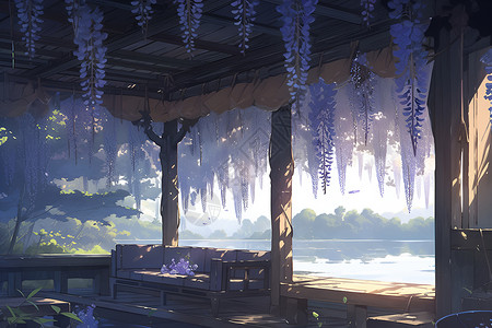三朵紫花湖畔紫花插画