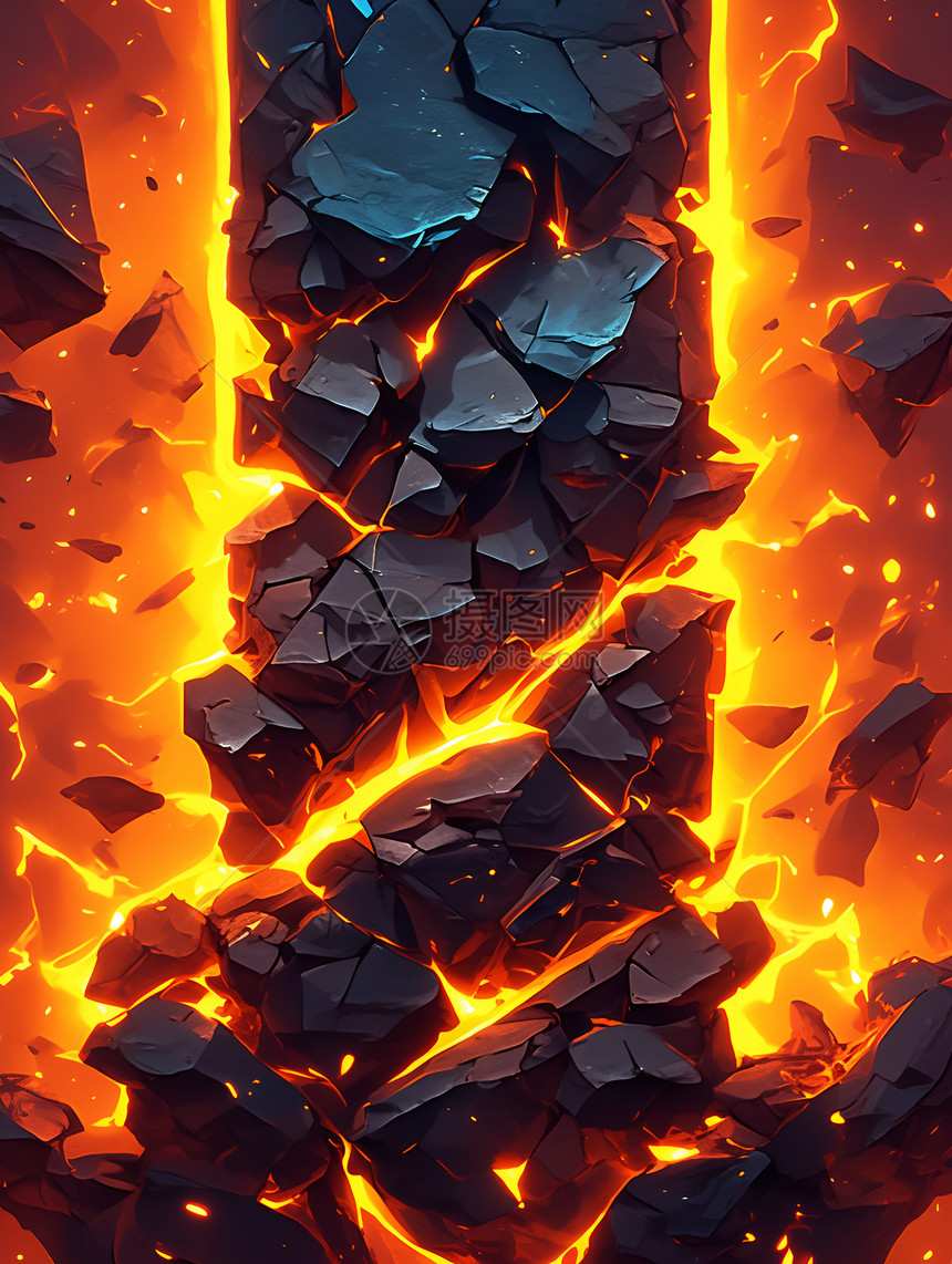 黑色岩石中的火焰插图图片