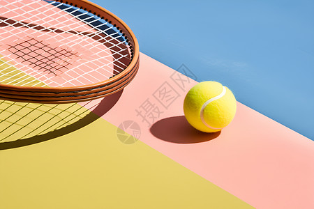 球场上的球拍和网球背景图片