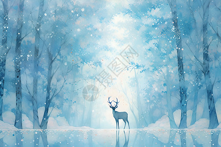 野鹿冰雪中的鹿插画