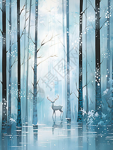 冰雪森林中的鹿背景图片