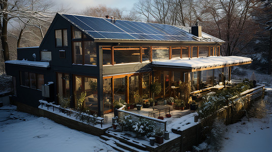 房屋上的太阳能电池板高清图片