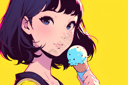 女孩吃甜筒冰淇淋背景图片