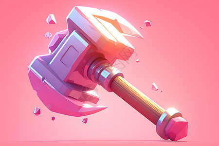 粉色三角形碎片粉色的斧头锤子插画