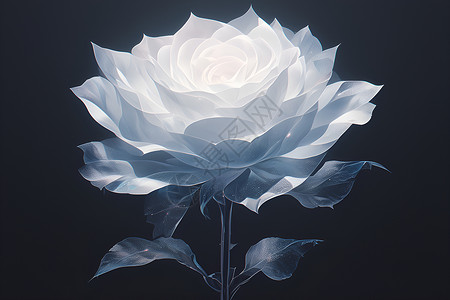 粉白色渐变玫瑰黑色背景中的白色花朵插画