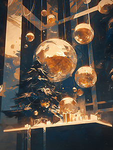 装饰球圣诞树室内悬挂的装饰球插画