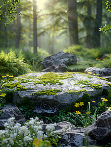 森林石头上的苔藓背景图片