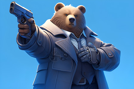 手枪钻举着枪支的熊插画