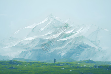 草坪上的雪山背景图片