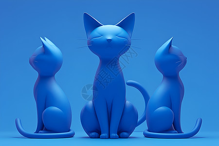 坐立蓝色中的极简猫咪插画