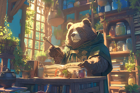 魔法学院里的巫师熊背景图片