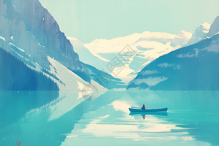 人物素材美段冬日湖畔的清幽之美插画