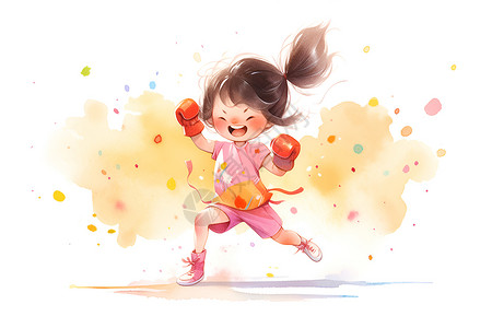 珠光颜料练拳击的少女插画